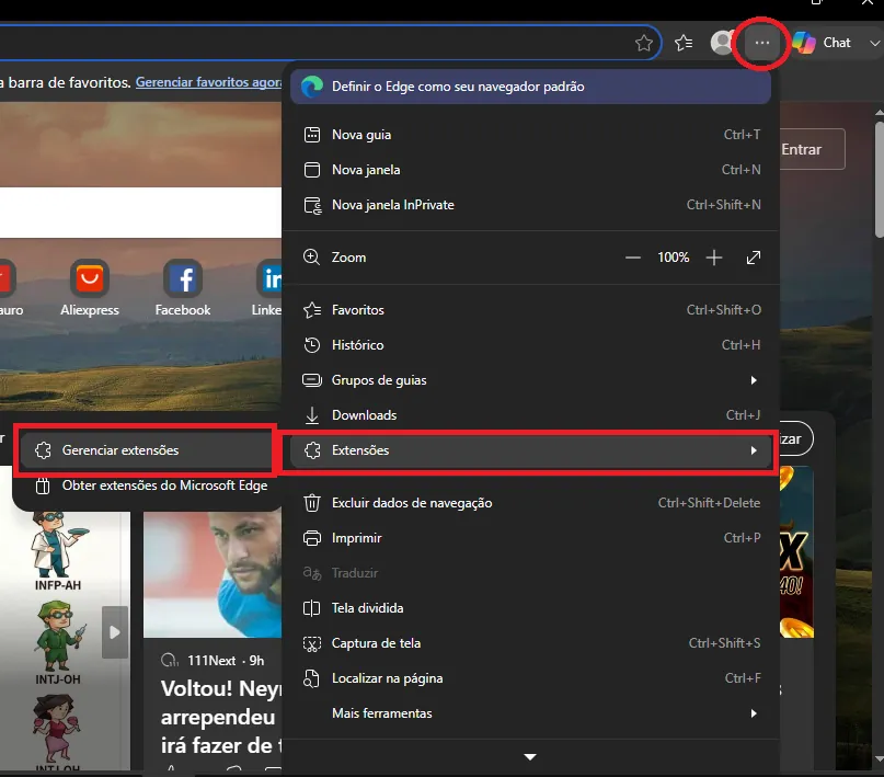 Passo 03: Acesse o menu de Extensões